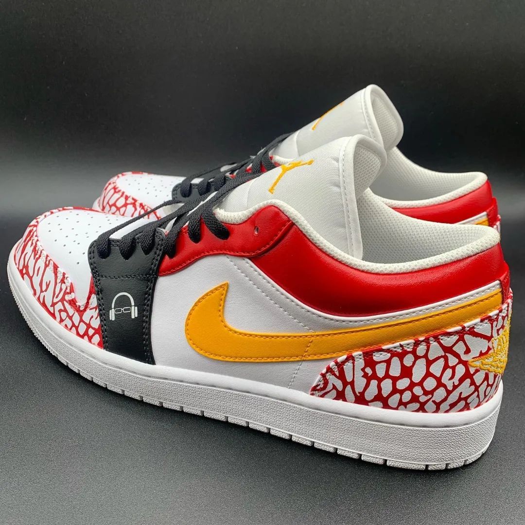 Custom AJ 1s Shoes Fiery Red Orange Black Crackle
