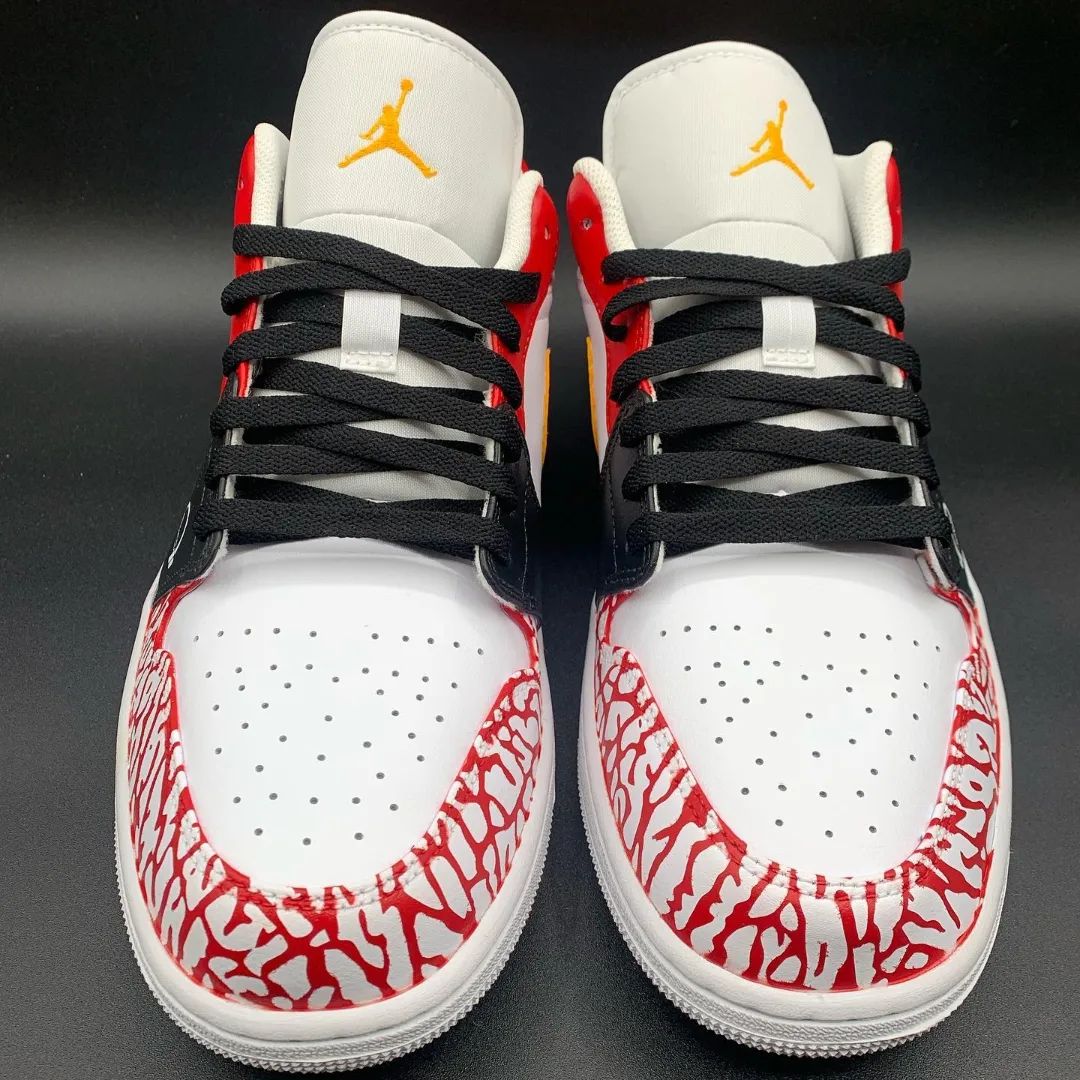 Custom AJ 1s Shoes Fiery Red Orange Black Crackle