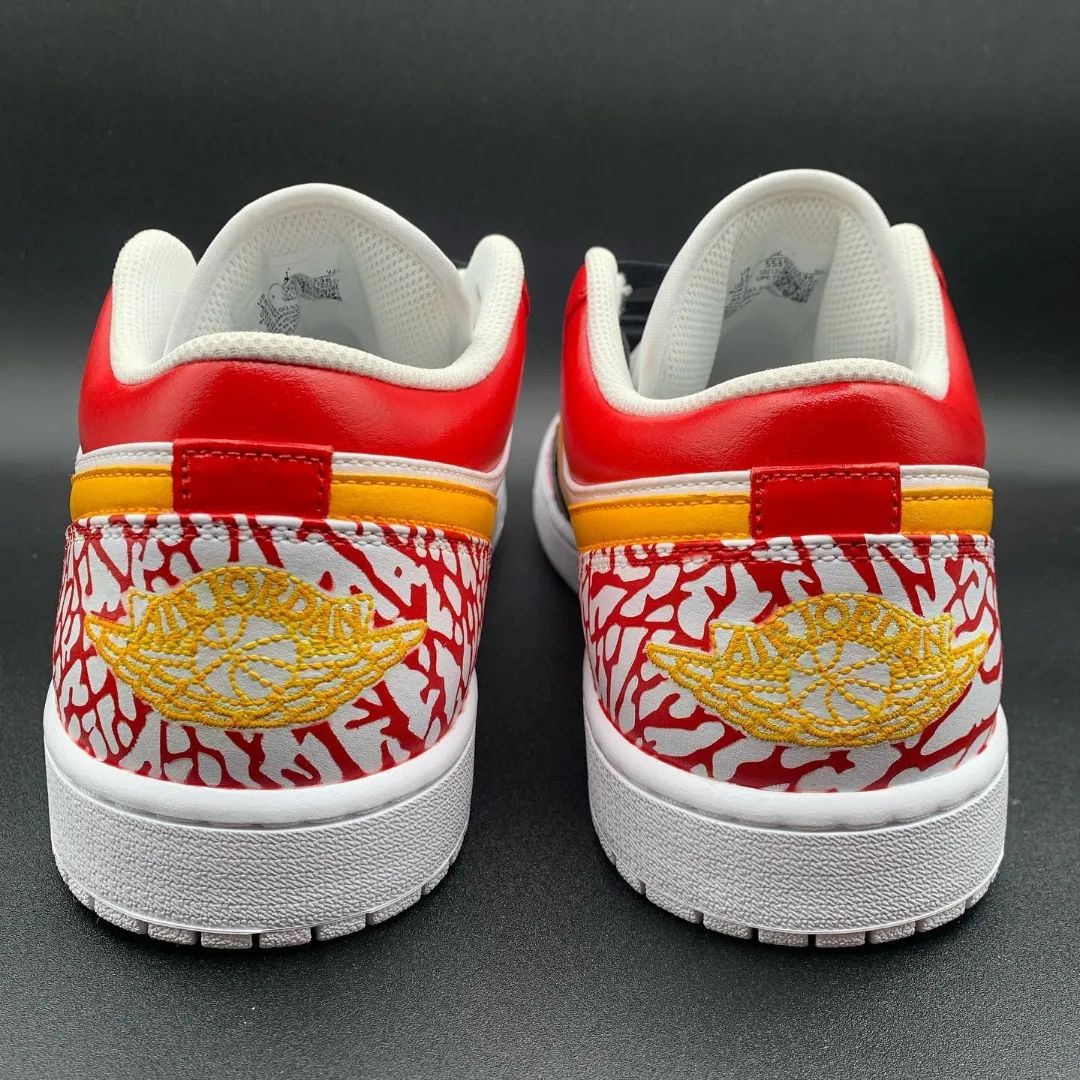Custom AJ 1s Shoes Fiery Red Orange Black Crackle