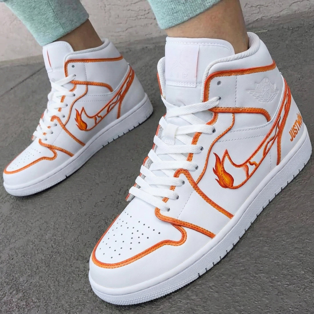 Custom AJ 1s Shoes Flame Pattern Orange Color