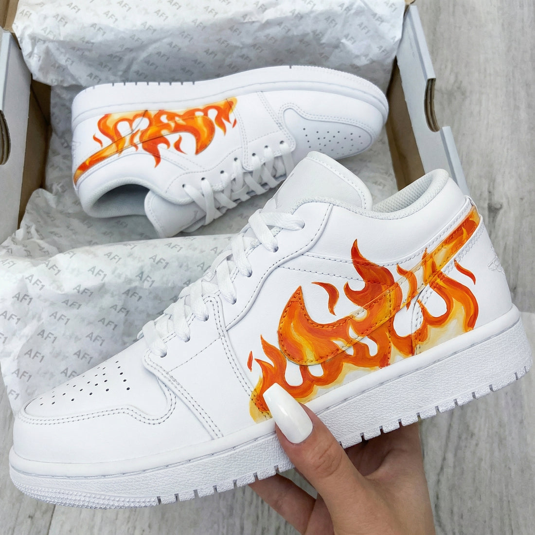 Custom AJ 1s Shoes Flame Pattern Orange Red