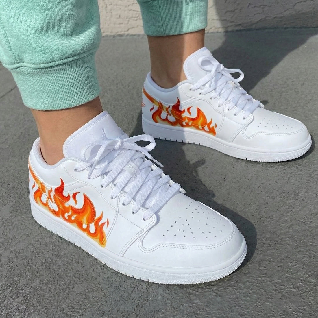 Custom AJ 1s Shoes Flame Pattern Orange Red