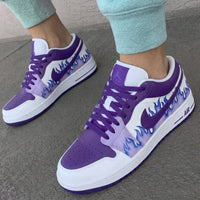 Custom AJ 1s Shoes Flame Pattern Purple White