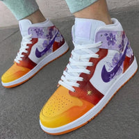 Custom AJ 1s Shoes Floral Design Orange Red Purple