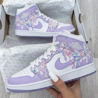 Custom AJ 1s Shoes Floral Pattern Lilac White