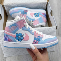 Custom AJ 1s Shoes Flowers Baby Blue Baby Pink Purple