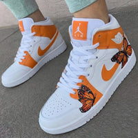 Custom AJ 1s Shoes Fresh Orange White Butterfly Wings Design