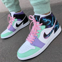 Custom AJ 1s Shoes Galaxy Lightning Mint Green Purple Baby Blue Baby Pink