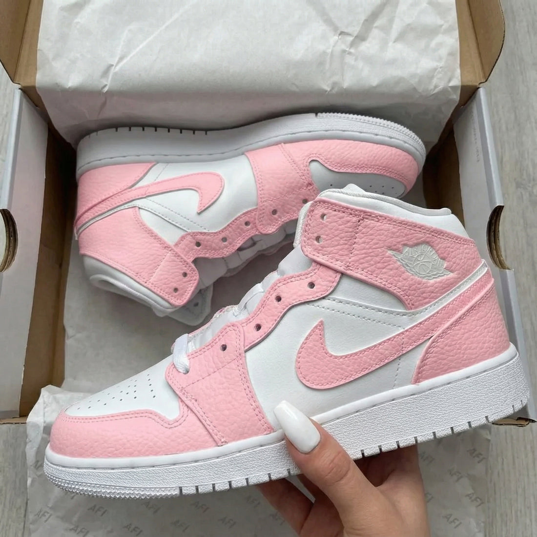 Custom AJ 1s Shoes Gentle Light Baby Pink and White