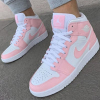 Custom AJ 1s Shoes Gentle Light Baby Pink and White