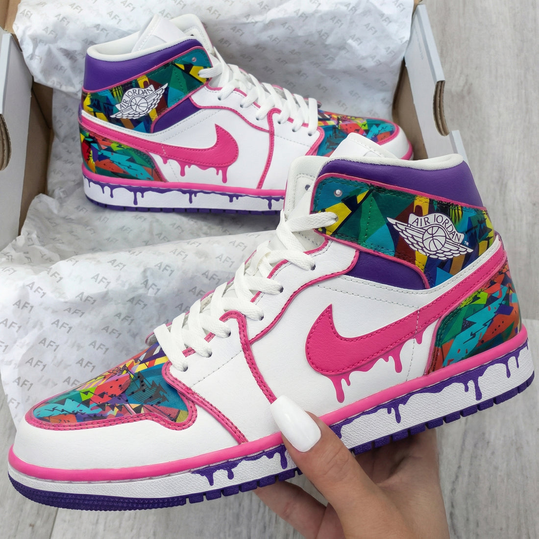 Custom AJ 1s Shoes Geometric Pink Purple Mosaic
