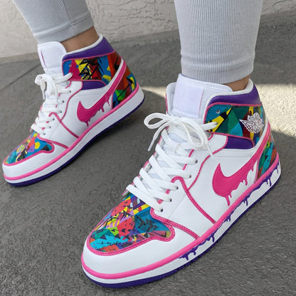 Custom AJ 1s Shoes Geometric Pink Purple Mosaic