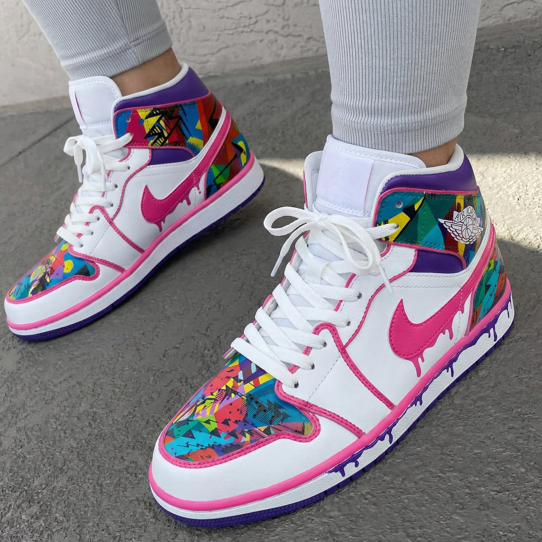 Custom AJ 1s Shoes Geometric Pink Purple Mosaic