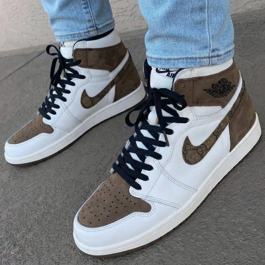 Custom AJ 1s Shoes GG Logo Brown White