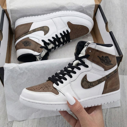 Custom AJ 1s Shoes GG Logo Brown White