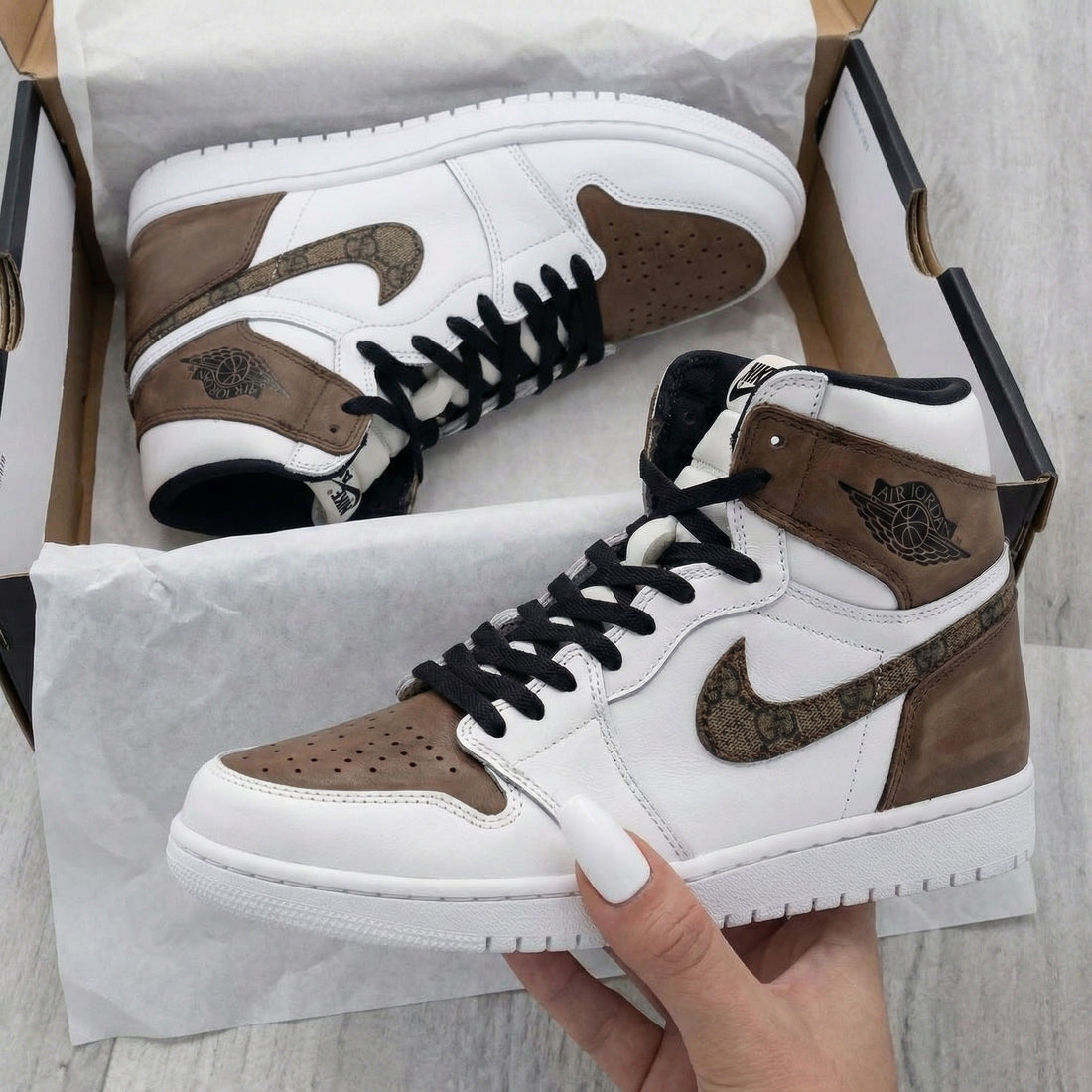 Custom AJ 1s Shoes GG Logo Brown White