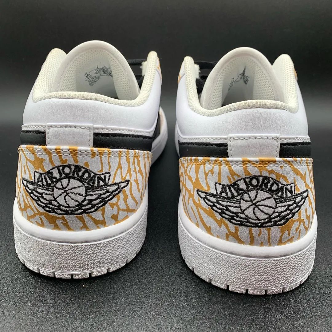 Custom AJ 1s Shoes GG Logo Crackle Pattern Black Gold