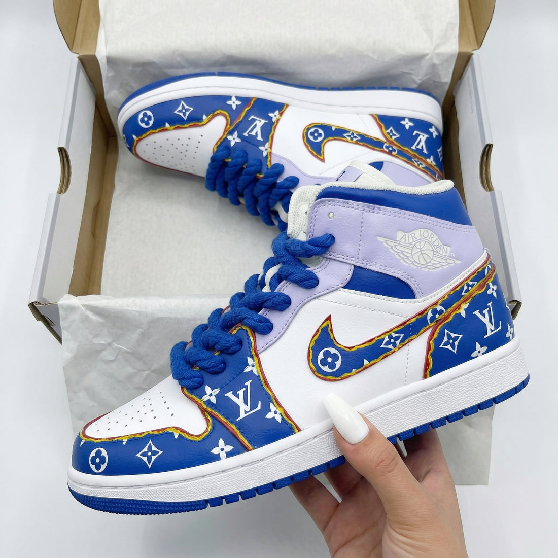 Custom AJ 1s Shoes Girly Baby Purple Blue LV Luxury Trendy