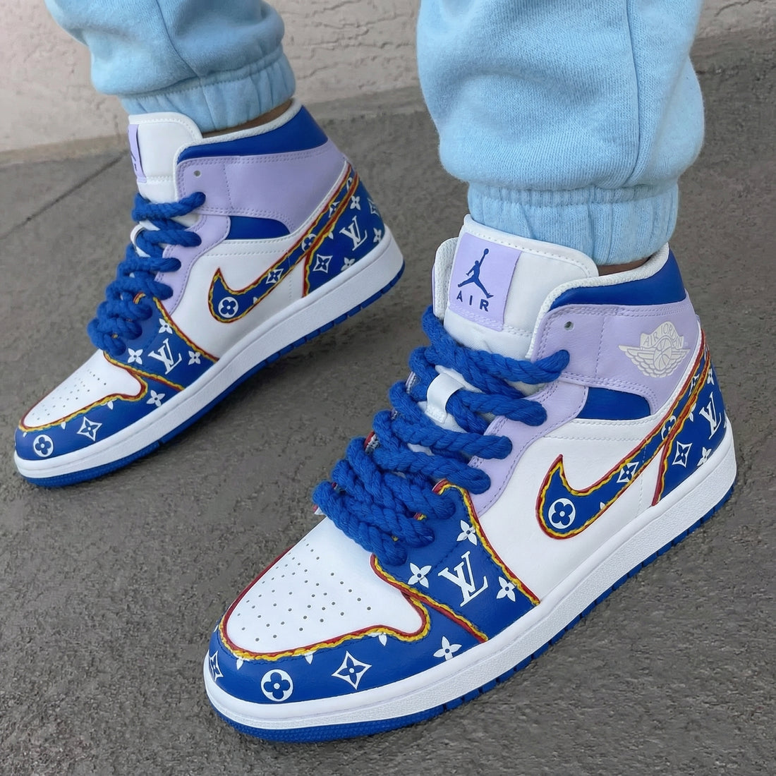 Custom AJ 1s Shoes Girly Baby Purple Blue LV Luxury Trendy