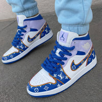 Custom AJ 1s Shoes Girly Baby Purple Blue LV Luxury Trendy