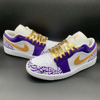 Custom AJ 1s Shoes Glamorous Purple and Gold Grunge Crackle