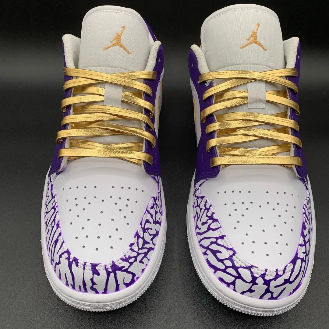 Custom AJ 1s Shoes Glamorous Purple and Gold Grunge Crackle