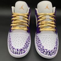Custom AJ 1s Shoes Glamorous Purple and Gold Grunge Crackle