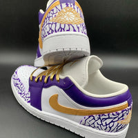Custom AJ 1s Shoes Glamorous Purple and Gold Grunge Crackle