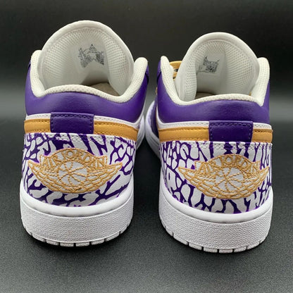 Custom AJ 1s Shoes Glamorous Purple and Gold Grunge Crackle