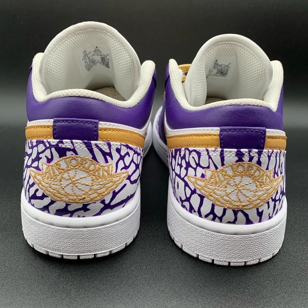 Custom AJ 1s Shoes Glamorous Purple and Gold Grunge Crackle