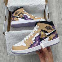 Custom AJ 1s Shoes Goblet Pattern Gold Purple