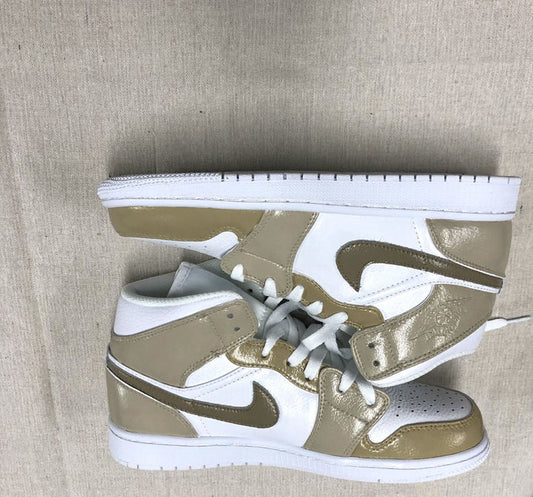 Custom AJ 1s Shoes Gold and White