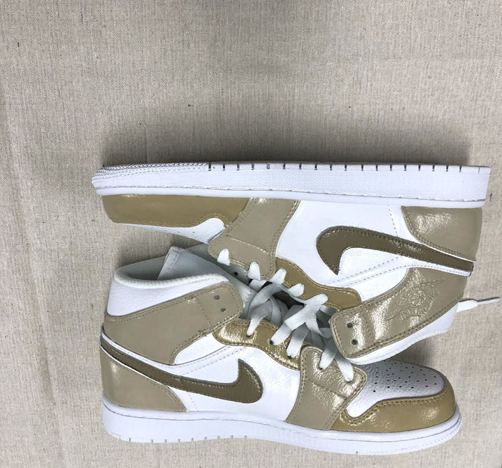 Custom AJ 1s Shoes Gold and White
