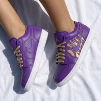 Custom AJ 1s Shoes Gold Zebra Pattern Purple Gold