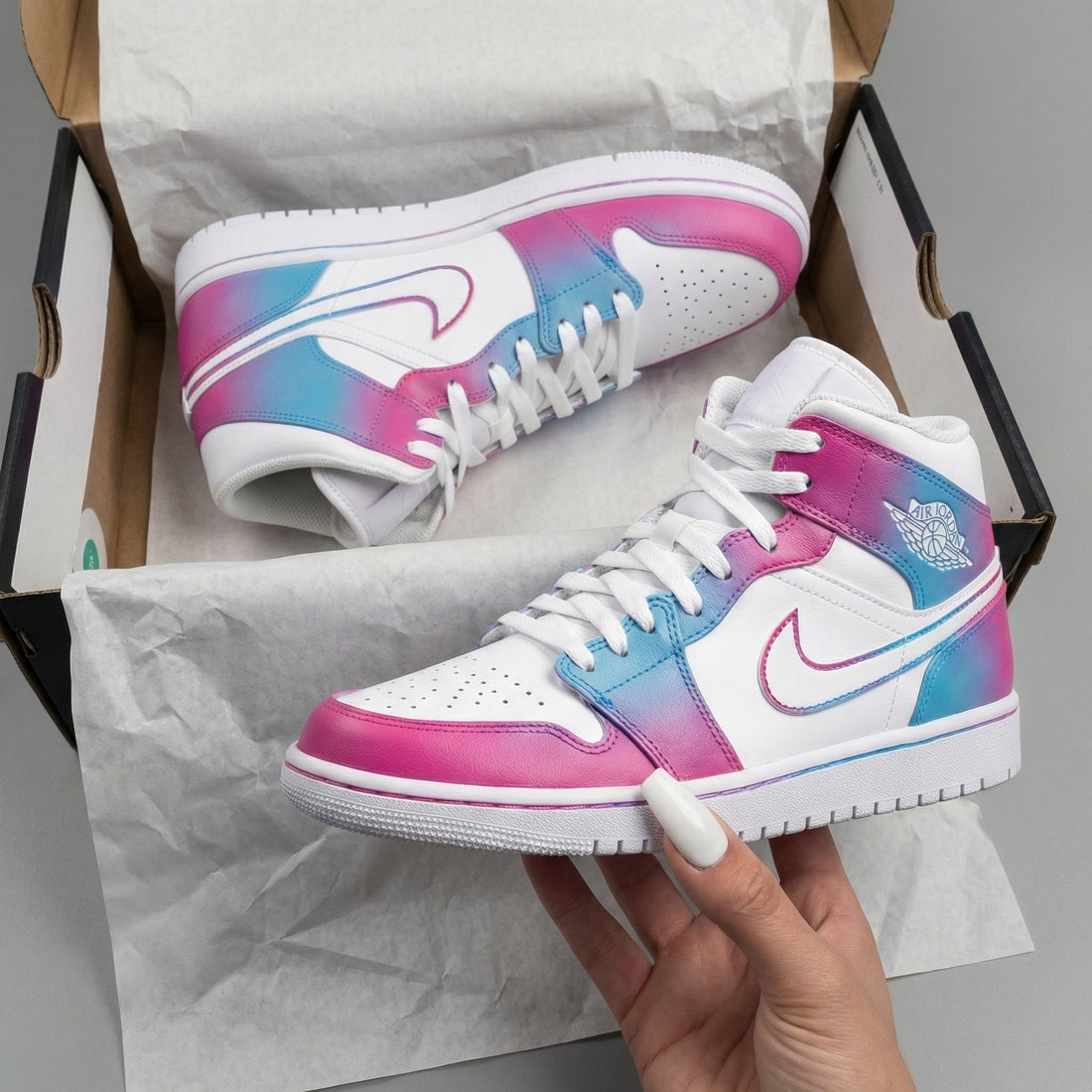 Custom AJ 1s Shoes Gradient Baby Pink Baby Blue