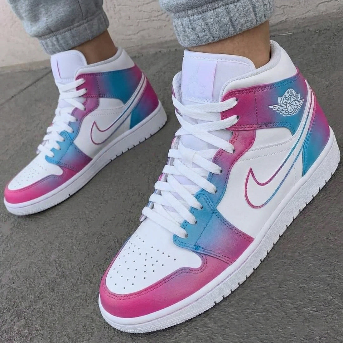 Custom AJ 1s Shoes Gradient Baby Pink Baby Blue