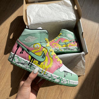 Custom AJ 1s Shoes Graffiti Design Baby Pink Mint Green