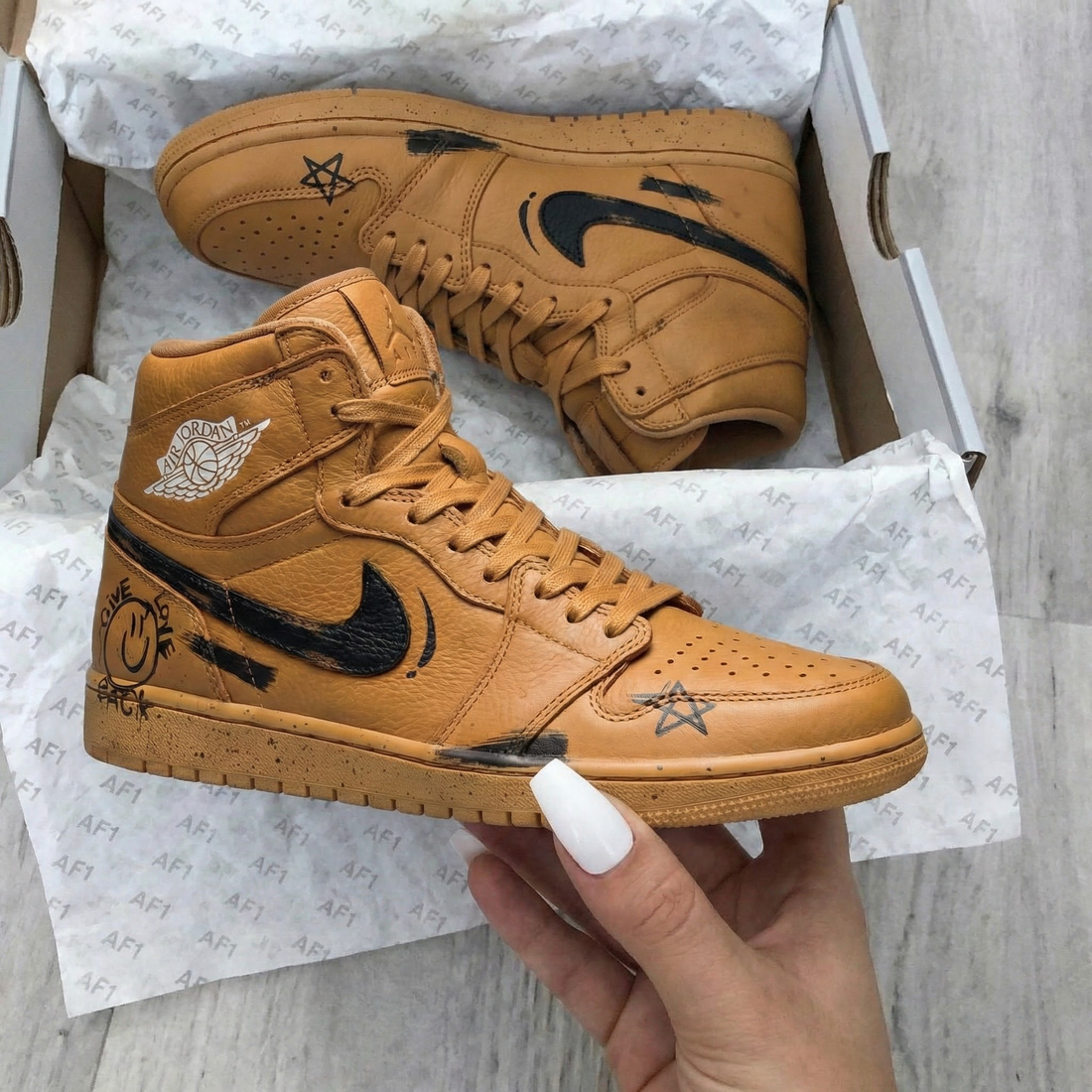 Custom AJ 1s Shoes Graffiti Design Brown Black