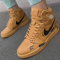 Custom AJ 1s Shoes Graffiti Design Brown Black