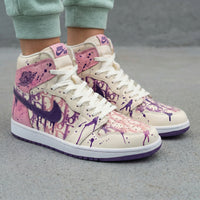 Custom AJ 1s Shoes Graffiti Pattern Baby Pink Purple