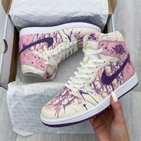 Custom AJ 1s Shoes Graffiti Pattern Baby Pink Purple