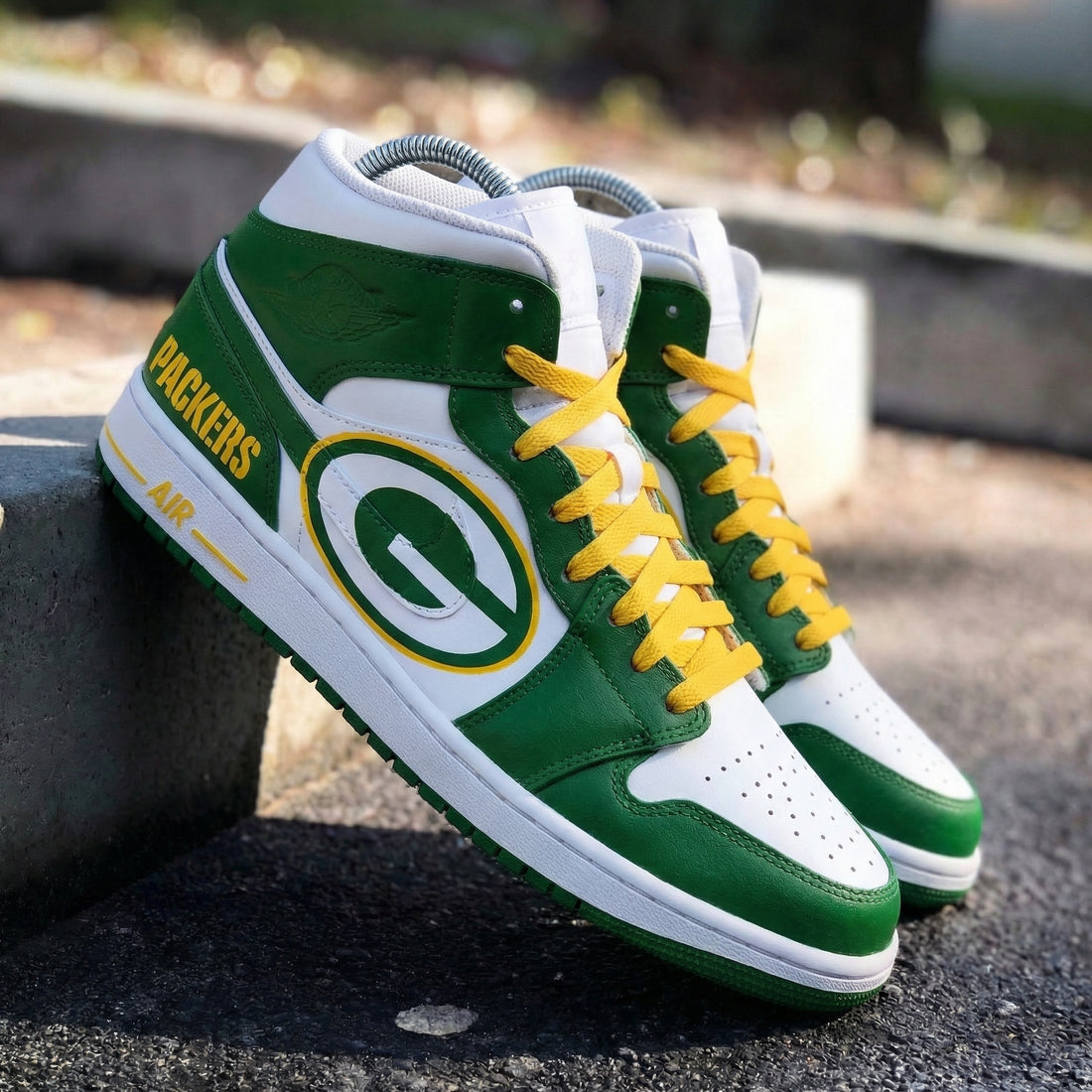 Custom AJ 1s Shoes Green Bay Packers Theme Yellow Green