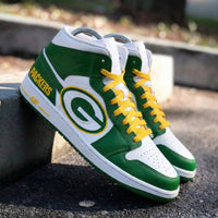 Custom AJ 1s Shoes Green Bay Packers Theme Yellow Green