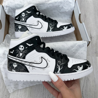 Custom AJ 1s Shoes Halloween Ghosts Pattern Black White