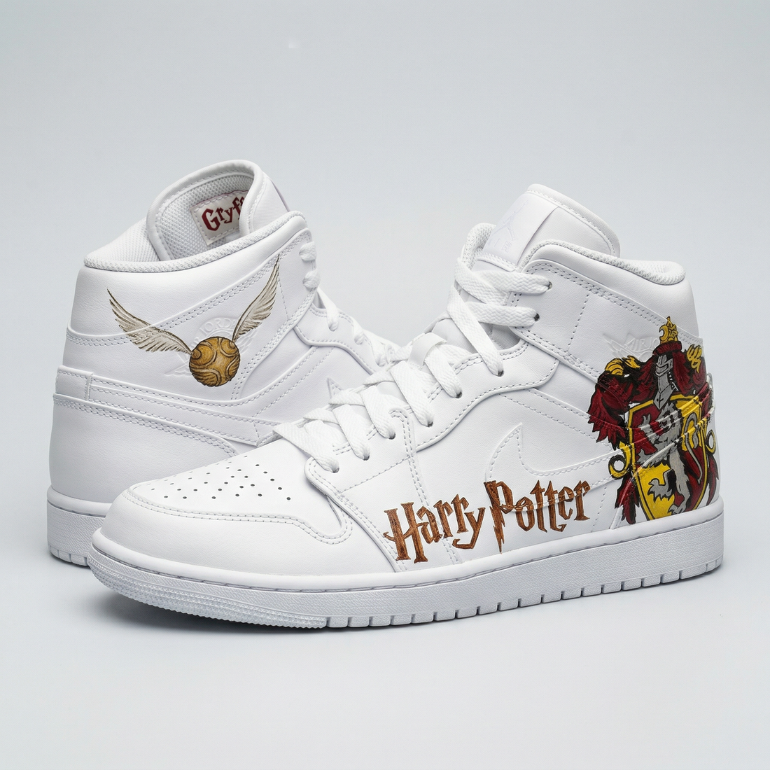 Custom AJ 1s Shoes Harry Potter Golden Snitch Gryffindor Crest Red Yellow Gold