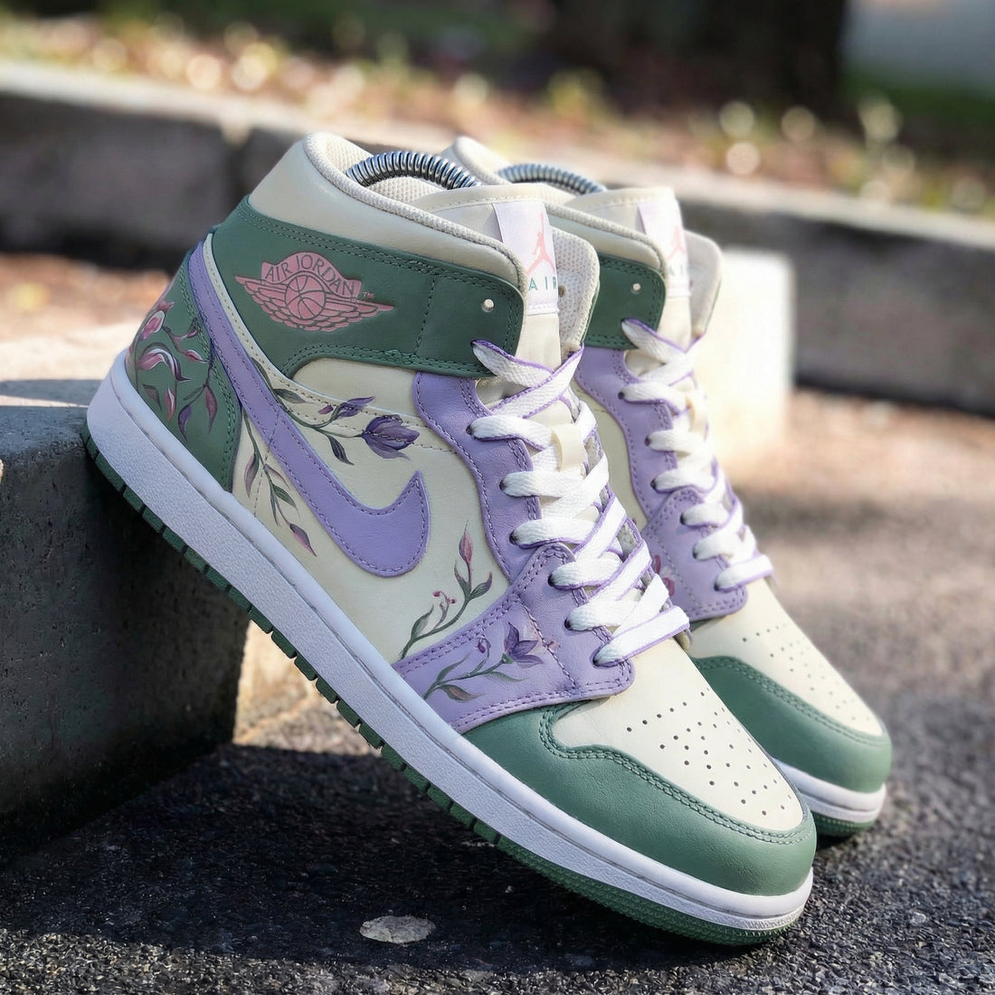 Custom AJ 1s Shoes Healing Pastel Lilac Green Floral
