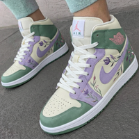 Custom AJ 1s Shoes Healing Pastel Lilac Green Floral