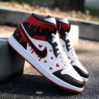 Custom AJ 1s Shoes Heart Drip Pattern Black Red White