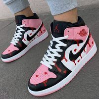 Custom AJ 1s Shoes Heart Pattern Baby Pink Black White