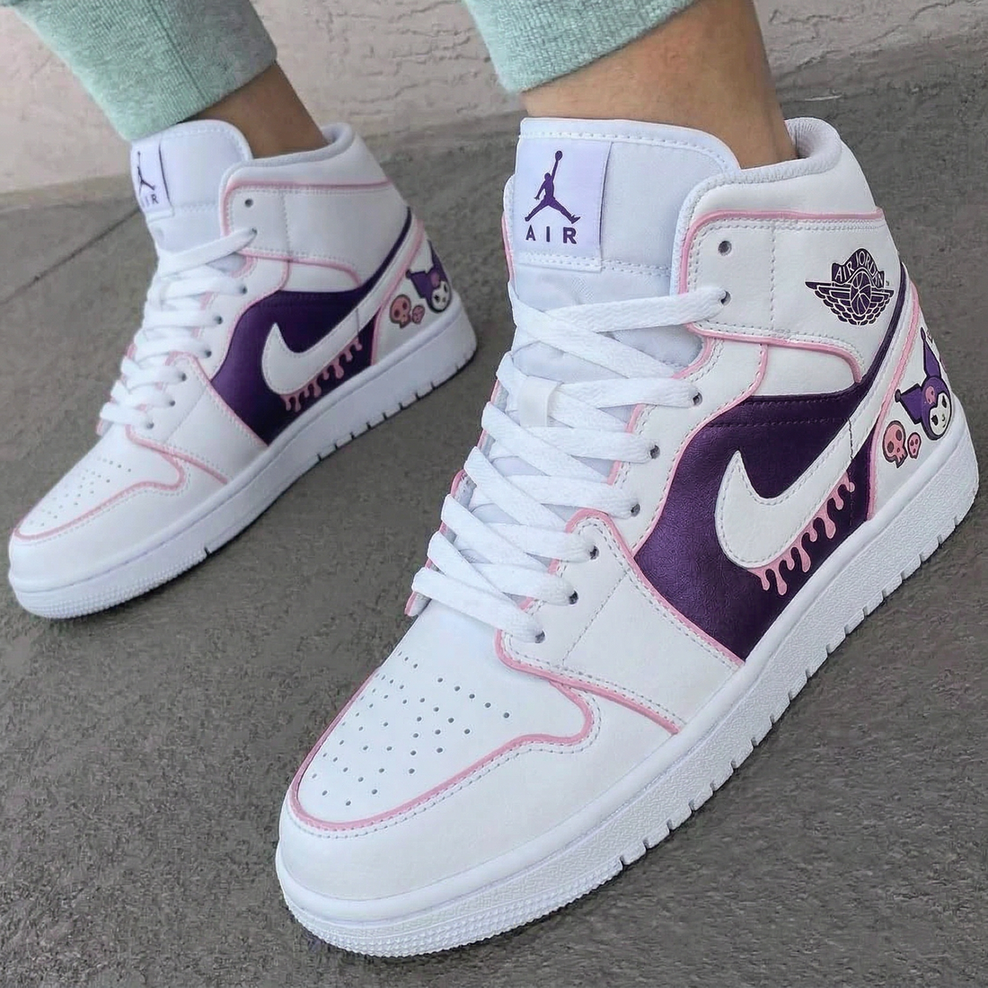 Custom AJ 1s Shoes Kuromi Skulls Baby Pink Purple